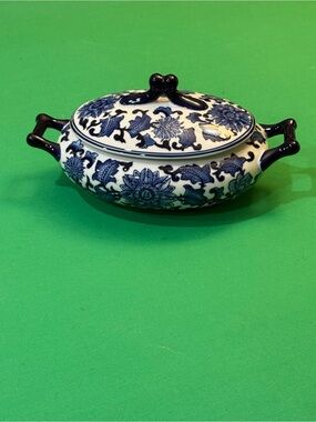 Blue and White Floral Covered Serving Dish - Elegant Dinnerware